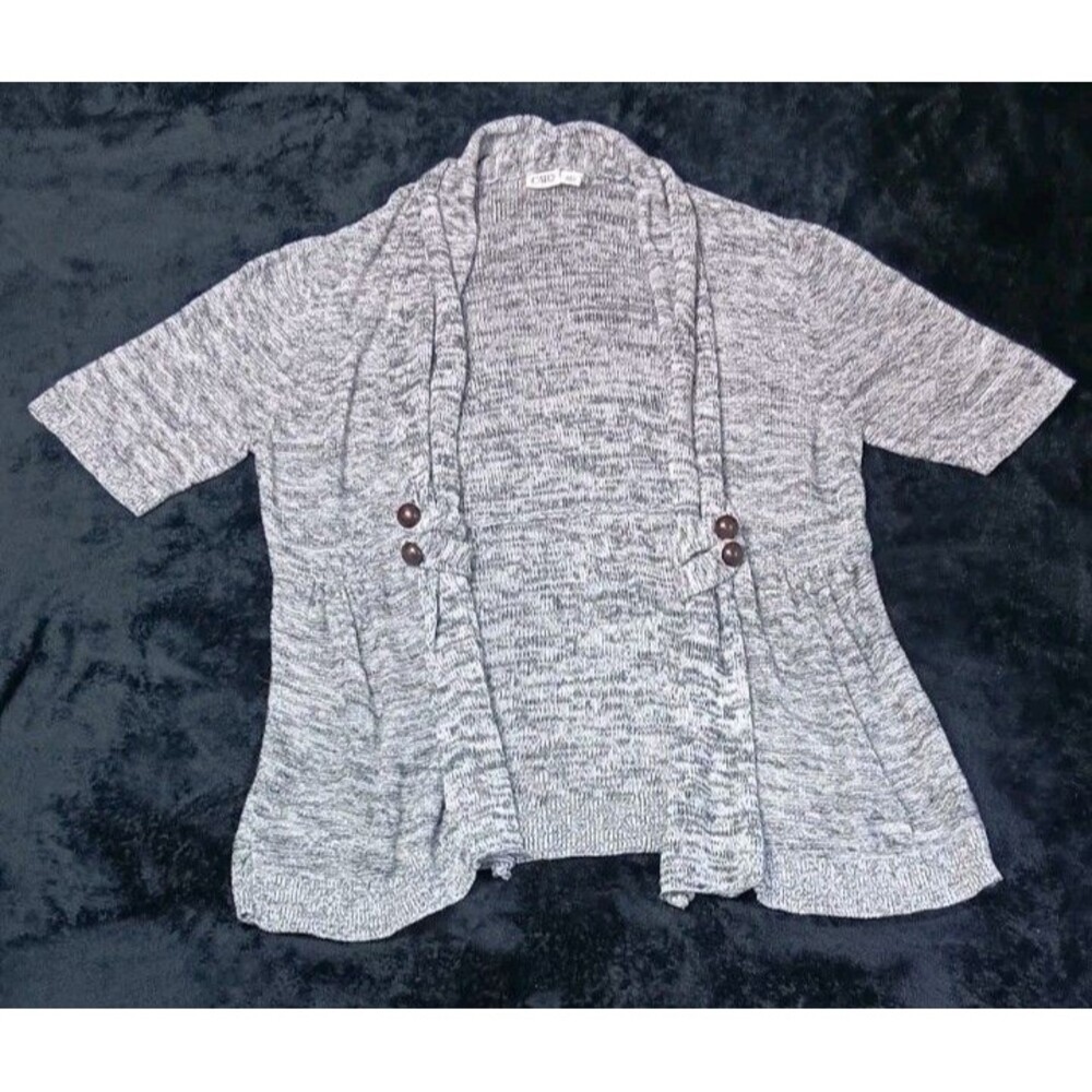Cato Y2K Crochet Knit Open Front Flyaway Cardigan Sweater XL Heather Gray Preppy